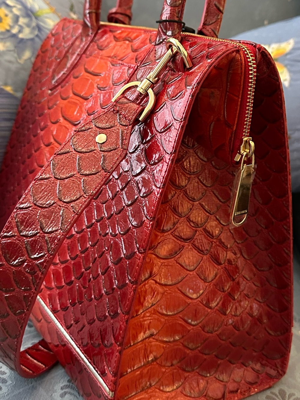 Brahmin Heat Brasilia Large Caroline Embossed Leather Satchel - Picture 2 of 10